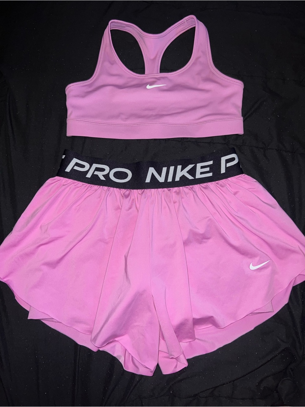 Nike Pink Girls' Two-Piece Athletic Set - Sports Bra & Pro Shorts